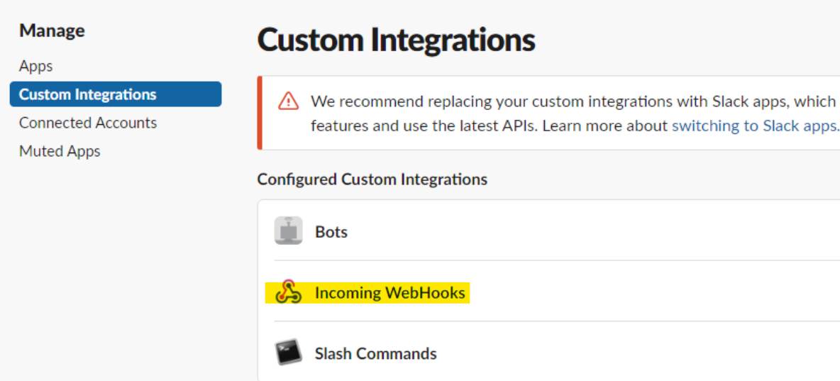 Slack Custom Integrations Incoming Webhooks